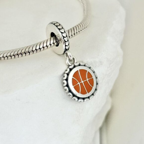 Pandora Basketball Swoosh! Dangle S925 Silver Charm - Picture 2 of 3